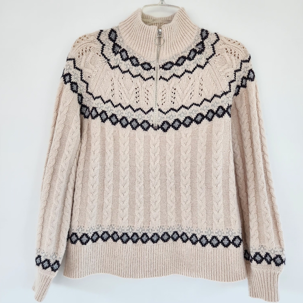 Elegant Beige and Black Patterned Turtleneck Sweater